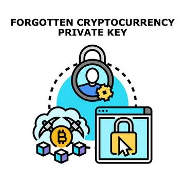 Forgetting cryptocurrency private key accessing digital wallet Stock Illustration