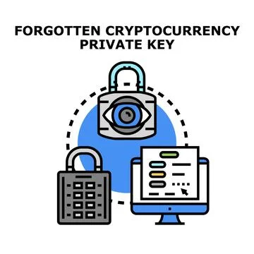 Forgetting cryptocurrency private key and digital wallet security Stock Illustration