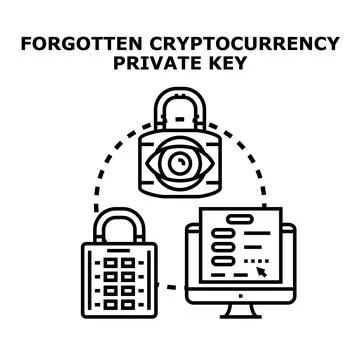 Forgetting cryptocurrency private key and digital wallet security Stock Illustration