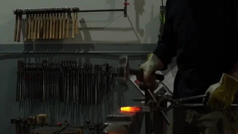Forging of Axe Head on an Anvil in a Forge Stock Footage 255408996