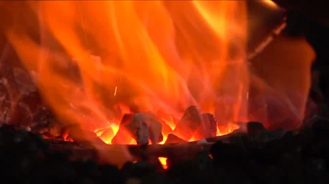 Forging a fire for heating metal, slow motion 库存影片 27548647
