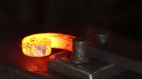 Forging hot metal in smithy, screwing, smashing Stock Footage 61301711
