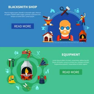 Forging Shop Banners Set Stock Illustration