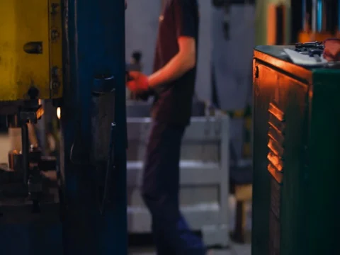 Forging steel machine inside industrial plant Stock Footage 78476797