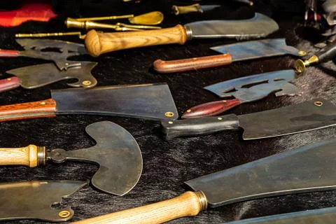 Forging tray tool kitchen meat knife ax cutting of meat bones Stock Photos