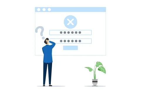 Forgot password and username concept, businessman confused forgot password. Stock Illustration