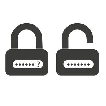 Forgot the password to unlock the phone, to log in. Open and closed lock, black Stock Illustration