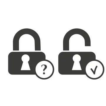 Forgot the password to unlock the phone, to log in. Open and closed lock, black Stock Illustration