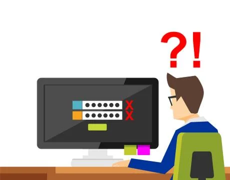 Forgot username and password for log \in. Person trying to login system to ac Stock Illustration