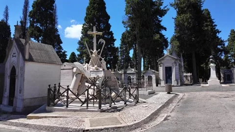 Forgotten cemetery trail with old crypts and silent beauty Stock Footage 310859458