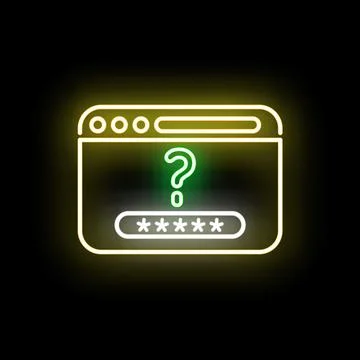 Forgotten password recovery question problem neon icon 库存插图