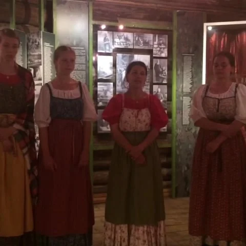 Forgotten Russian language 15-17 century. Girls singing Stock Footage