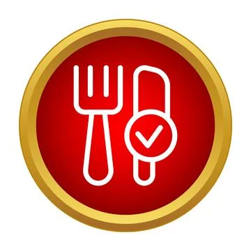 Fork and knife with checkmark icon for approved meal Stock Illustration