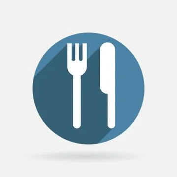 Fork and knife. circle blue icon with shadow. Stock Illustration