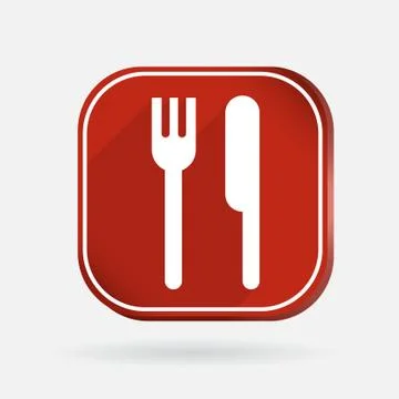 Fork and knife.  color square icon Stock Illustration
