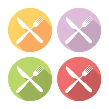Fork And Knife Crossed Flat Icons Set Stock Illustration