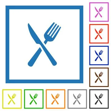 Fork and knife in crossed position flat framed icons イラスト素材