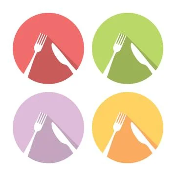 Fork And Knife Cutlery Flat Icons Set Stock Illustration