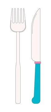 Fork and knife cutlery set 2D cartoon clip art Stock Illustration