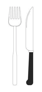 Fork and knife cutlery set black and white cartoon clipart Stock-Illustration