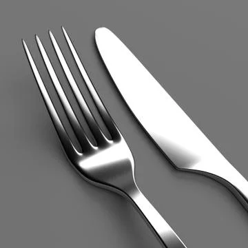 Fork and knife on grey Illustrazione stock