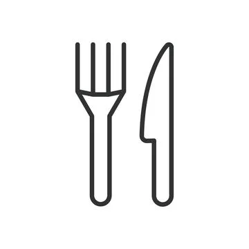 Fork and knife icon in line design. cutlery, fork, knife, dining, restaurant Stock Illustration