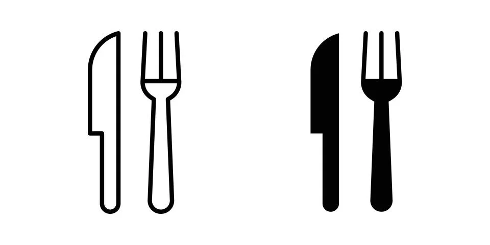 Fork and Knife icon thin line and clipart style vector set Stock Illustration