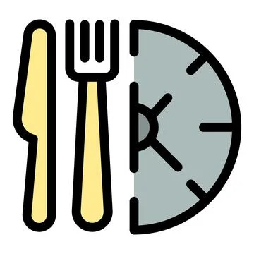 Fork and knife indicating lunch time with clock Stock Illustration