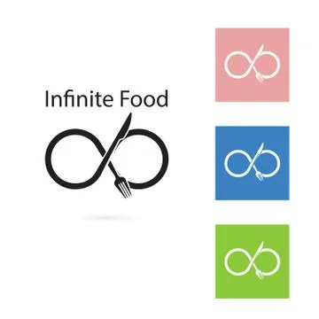 Fork and knife logo elements design.Food and infinity icon.Food and drink con Stock Illustration