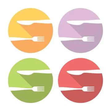 Fork And Knife Logo Flat Icons Set Stock Illustration