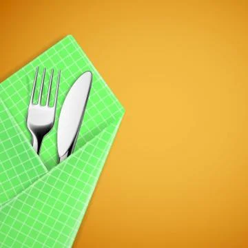 Fork and knife in a napkin. Stock Illustration