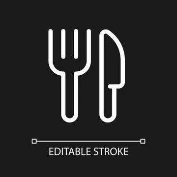 Fork and knife pixel perfect white linear ui icon for dark theme Stock Illustration