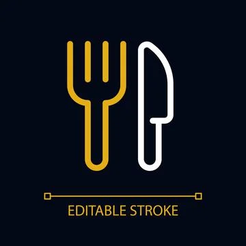 Fork and knife pixel perfect color linear ui icon for dark theme Stock Illustration