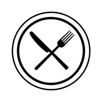 Fork and knife on plate background Stock Illustration
