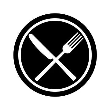 Fork and knife on plate background Stock Illustration