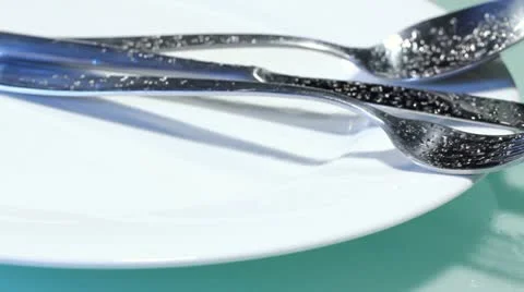 Fork and knife on the plate Stock Footage 8926932