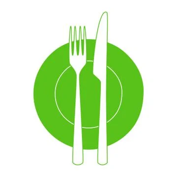 Fork and knife on a plate Stock Illustration