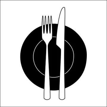 Fork and knife on a plate Stock Illustration