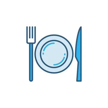 Fork and Knife with Plate vector concept blue icon Stock Illustration