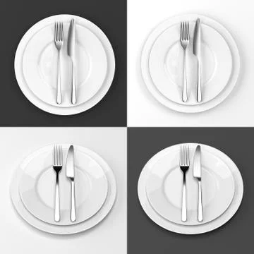 Fork and knife with plates set Stock Illustration