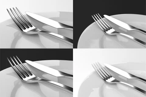 Fork and knife with plates set Stock Illustration