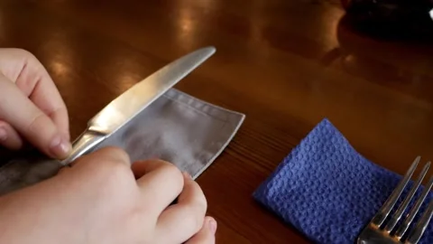 Fork and knife. Table setting extreme close-up. Stock Footage 285123724
