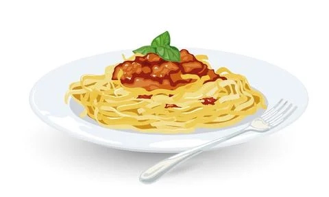 Fork and plate with spaghetti Stock Illustration