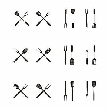 Fork and Spatula for BBQ Grill, Barbeque logo design Stock Illustration