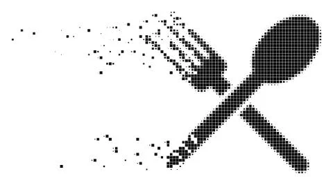 Fork And Spoon Damaged Pixel Icon Stock Illustration