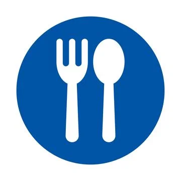 Fork and Spoon Icon on a Blue Circular Background for Culinary Use Stock Illustration
