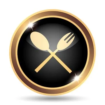Fork and spoon icon. Internet button on white background.. Stock Illustration