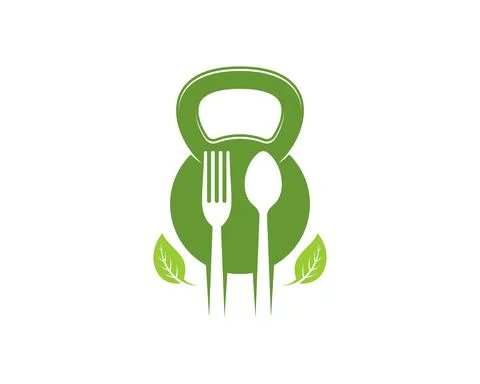 Fork and spoon inside the kettle bell Illustrazione stock