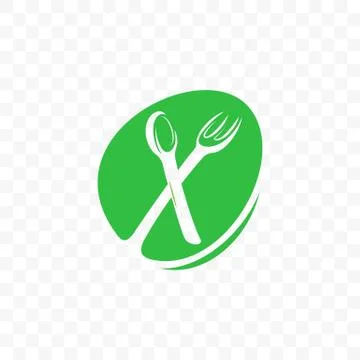 Fork and spoon vegan cafe vector green food icon Illustrazione stock