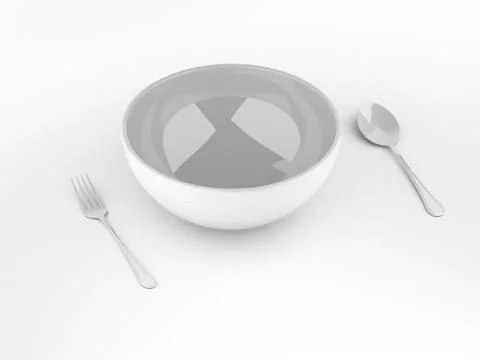 Fork and spoon with white plate on white background Stock Illustration